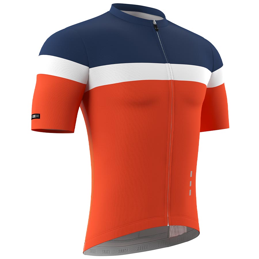Souke Men's High Visible Pro Team Race Fit Cycling Jersey with 3 Rear Pockets-CS1106-Dark blue-Orange-Left Side Souke, Soukesports, Cycling Jersey, Cycling Shorts, Bike shorts, Men's Cycling Shorts, Cycling Jersey CS1106-Dark blue-Orange