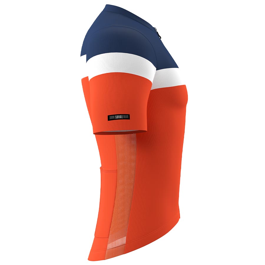 Souke Men's High Visible Pro Team Race Fit Cycling Jersey with 3 Rear Pockets-CS1106-Dark blue-Orange-Side Souke, Soukesports, Cycling Jersey, Cycling Shorts, Bike shorts, Men's Cycling Shorts, Cycling Jersey CS1106-Dark blue-Orange