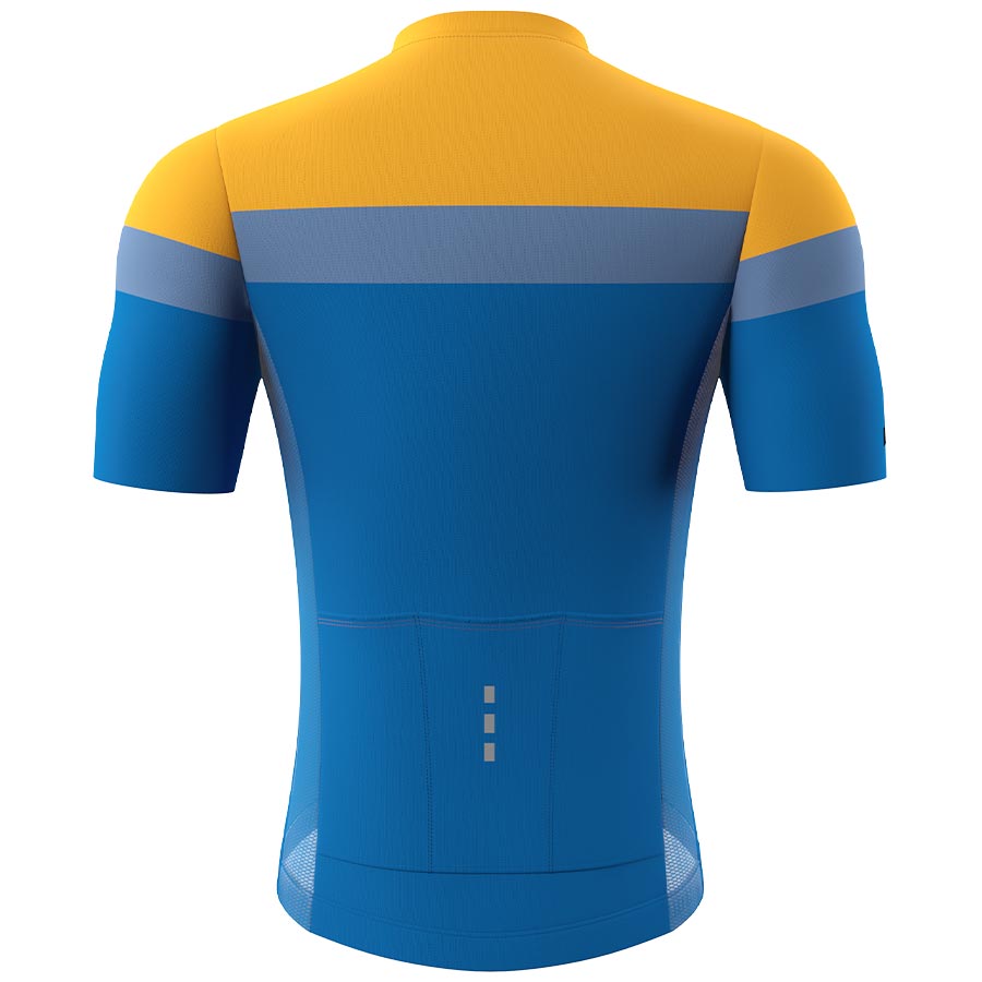 Souke Men's High Visible Pro Team Race Fit Cycling Jersey with 3 Rear Pockets-CS1106-Yellow-Blue-back Souke, Soukesports, Cycling Jersey, Cycling Shorts, Bike shorts, Men's Cycling Shorts, Cycling Jersey CS1106-Yellow-Blue
