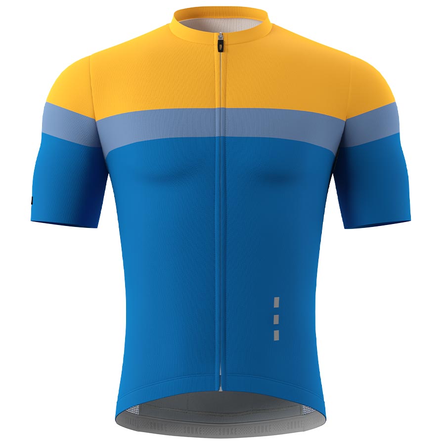 Souke Men's High Visible Pro Team Race Fit Cycling Jersey with 3 Rear Pockets-CS1106-Yellow-Blue Souke, Soukesports, Cycling Jersey, Cycling Shorts, Bike shorts, Men's Cycling Shorts, Cycling Jersey CS1106-Yellow-Blue