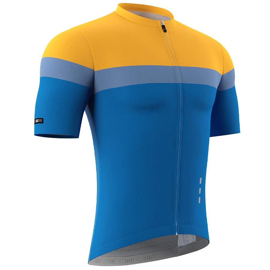 Souke Men's High Visible Pro Team Race Fit Cycling Jersey with 3 Rear Pockets-CS1106-Yellow-Blue Souke, Soukesports, Cycling Jersey, Cycling Shorts, Bike shorts, Men's Cycling Shorts, Cycling Jersey CS1106-Yellow-Blue