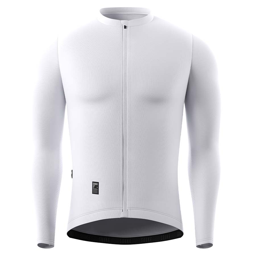 Souke Men's Long Sleeve Cycling Jersey Quick Dry & Race Cut - CL1205 - White-front Souke, Soukesports, Cycling Jersey, Race Fit Solid Cycling Jersey, Men's Long Sleeve Cycling Jersey, Cycling Jersey-CL1205 - White