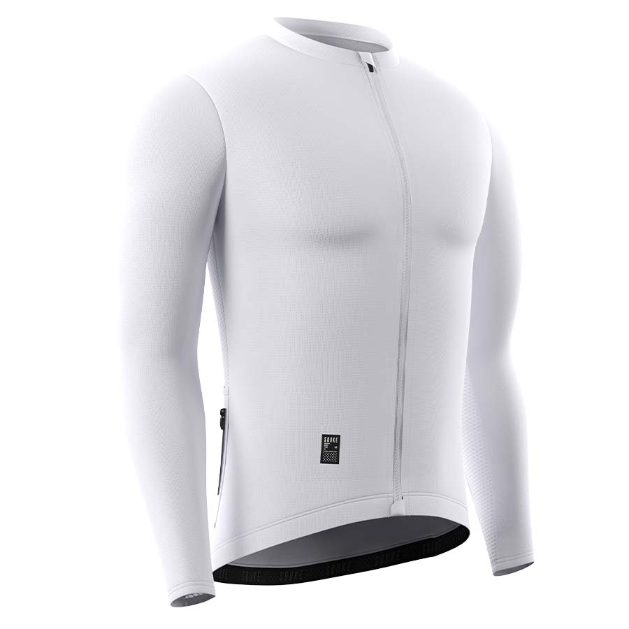 Souke Men's Long Sleeve Cycling Jersey Quick Dry & Race Cut - CL1205 - White-left Souke, Soukesports, Cycling Jersey, Race Fit Solid Cycling Jersey, Men's Long Sleeve Cycling Jersey, Cycling Jersey-CL1205 - White
