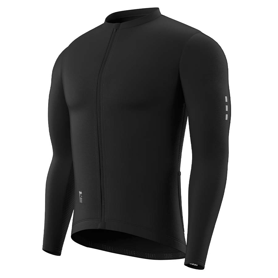 Souke, Soukesports, Cycling Jersey, Race Fit Solid Cycling Jersey, Men's Long Sleeve Cycling Jersey, Cycling Jersey-CL1205 - Black